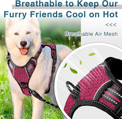 BARKBAY Dog Harness No Pull with ID Tag Pocket - Heavy Duty, Reflective, Easy Control for Large Dogs(Pink/Black,XL)