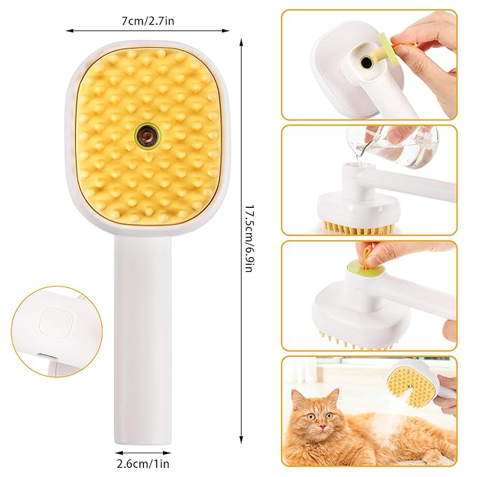 3-in-1 Cat &amp; Dog Steam Brush – USB Rechargeable Spray Grooming Comb with Silicone Teeth – Anti-Static, Shedding Control &amp; Massaging for All Hair Types Long/Short Hair Pets (Green)