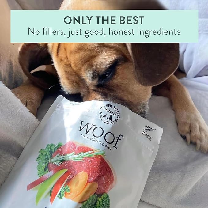 Woof Freeze Dried Dog Food - Beef Recipe, High Protein, Dog Food Topper &amp; Dog Treats, All Life Stages, 1.76 oz