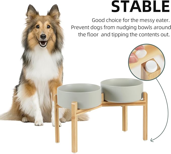 Ceramic Raised Double Bowls Set with Stand, Food &amp; Water Bowls for Large Breed Dogs, Weighted Dog Dishes, Pet Bowl(8.2&