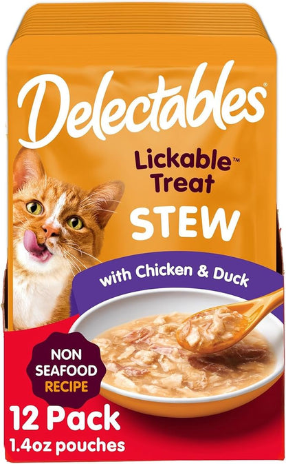 Hartz Delectables Non-Seafood Stew Lickable Wet Cat Treats, Chicken &amp; Duck, 1.4 Ounce (Pack of 12)