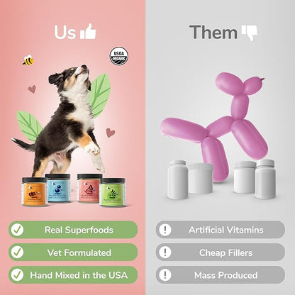 kin+kind Hip+Joint Supplement Dogs &amp; Cats - Vet Formulated Natural Formula with Organic Turmeric, Black Pepper and Coconut- Made in USA - 4 oz (Medium)