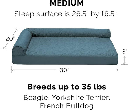 Furhaven Cooling Gel Dog Bed for Medium/Small Dogs w/ Removable Bolsters &amp; Washable Cover, For Dogs Up to 35 lbs - Pinsonic Quilted Paw L Shaped Chaise - Bluestone, Medium