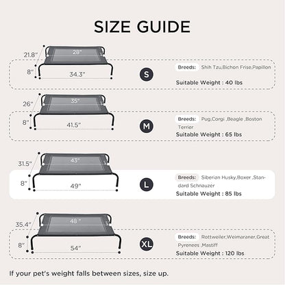 Bedsure Outdoor Elevated Dog Beds for Small Dogs, Portable Indoor &amp; Outdoor Cooling Raised Cot Pet Hammock Bed with Skid-Resistant Feet, Frame with Breathable Mesh, Grey, 35 inches