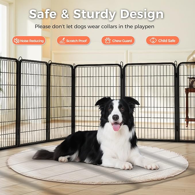 40 Inch Dog Playpen - 8 Panels Metal Pet Exercise Pen for Medium-Large Dogs, Indoor/Outdoor Dog Fence for Yard, Garden, Camping &amp; RV Travel