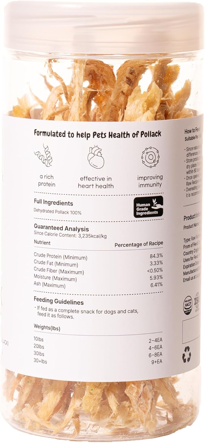 Puppyluv Treat - Air Dried Pollock Dog &amp; Cat Treats, Wild Caught, Single Ingredient, Natural High Protein &amp; Fish Oil, Grain Free, Gluten Free, 2.5oz