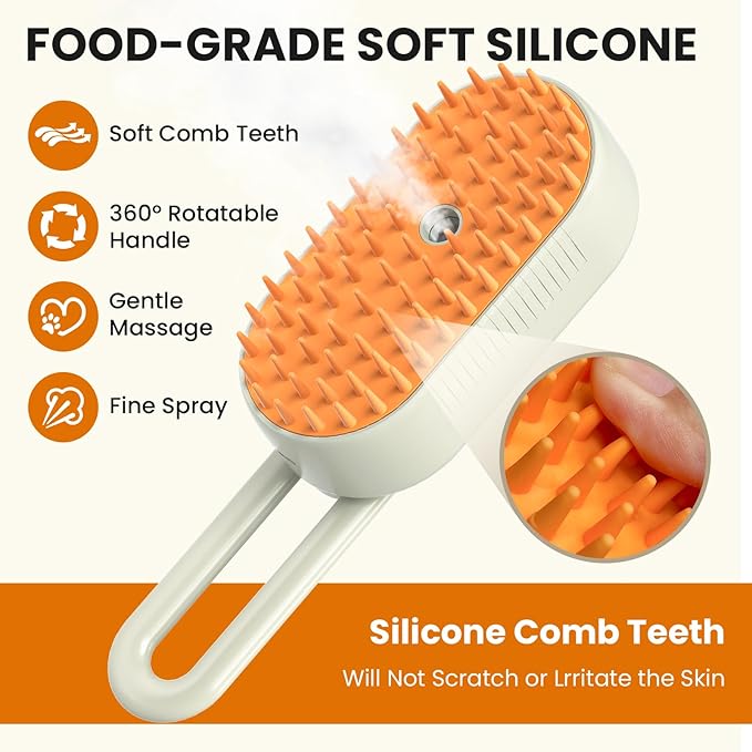 Cat Steam Brush for Shedding, Pet Steam Brush for Cats and Dog, 4 in 1 Rechargeable Cat Hair Brush, Spray Anti-Static, Massage, Cleaning, Shedding &amp; Combing All In One, for Long &amp; Short Haired Pets!