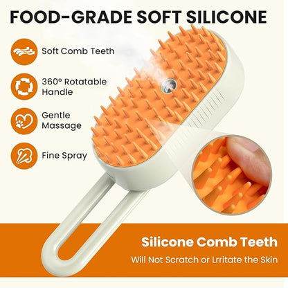 Cat Steam Brush for Shedding, Pet Steam Brush for Cats and Dog, 4 in 1 Rechargeable Cat Hair Brush, Spray Anti-Static, Massage, Cleaning, Shedding &amp; Combing All In One, for Long &amp; Short Haired Pets!