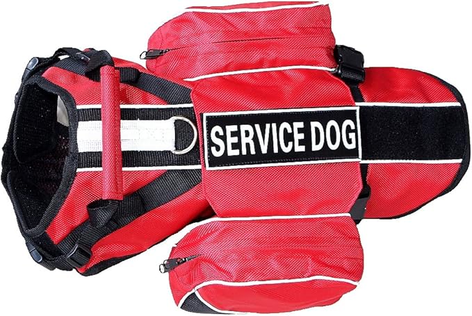 Serijoars Dog Vest Harnesses with Saddlebag Backpack for Camping &amp; Travel - Reflective Hound Hiking Backpack Saddle Bag - Lightweight Vest Harness for Medium &amp; Large Dogs (Red, S)
