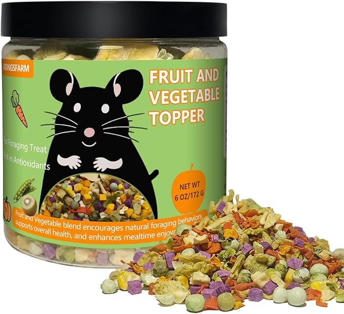 Natural Fruit &amp; Veggie Mix - 6oz Hamster Food Mix, Freeze-Dried Treats for Hamsters, Guinea Pigs, Chinchillas - Supports Healthy Digestion and Teeth,Daily Snack