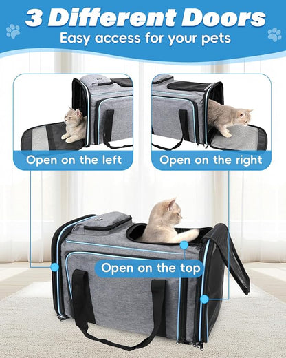 Expandable Travel Pet Bag, Scratch-Resistant Breathable Mesh, Crossbody&amp;Tote Design, Durable&amp;Spacious, Pet Carrier with High-Visibility Windows, Easy-Cleaning Fabric, Removable Soft Pad&amp;Shoulder Strap