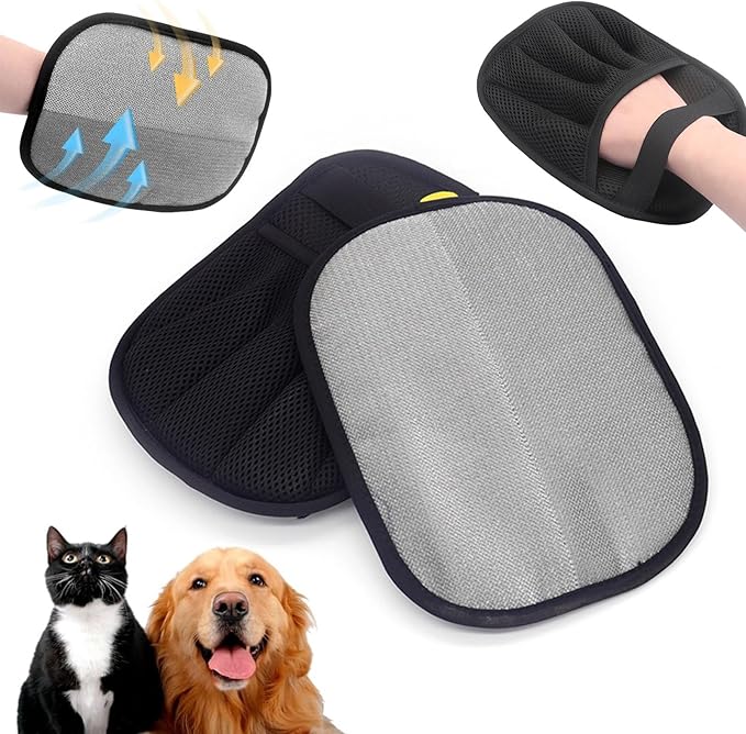 2025 New Upgraded Electrostatic Pet Hair Removal Gloves - Reusable Cat Hair Remover &amp; Dog Hair Removal Mitt with Elastic Cuff &amp; Finger Loops for Furniture, Bedding, Car (2pcs)