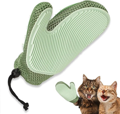 2 in 1 Pet Fur Glove &amp; Cat Hair Remover Glove, Dog Grooming Glove Brush for Shedding, Massage, Efficient Pet Hair Remover Mitt for Couch, Carpet [Green/Single]