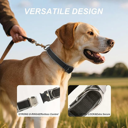 Waterproof Airtag Dog Collar - Nylon Collar with Durable Airtag Holder, Reflective&amp;Anti-Lost with Safety Metal Buckle, Soft Padded Adjustable for Small Medium Large Dogs Black M