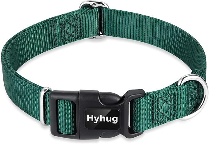 Hyhug Small Dog Collar Quick-Release Green| Heavy-Duty Nylon Puppy Collar, Adjustable &amp; Durable Pet Supplies for Boy &amp; Girl Dogs (Small, Dark Green)