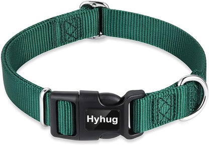 Hyhug Small Dog Collar Quick-Release Green| Heavy-Duty Nylon Puppy Collar, Adjustable &amp; Durable Pet Supplies for Boy &amp; Girl Dogs (Small, Dark Green)
