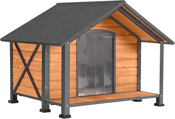 Dog House Outdoor &amp; Indoor Unique All-Around Iron Frame Dog Kennel for Winter with Raised Feet for Small &amp; Medium &amp; Large Dogs,Weatherproof Roof (40.6 “L×34.3”W×31.5“H)