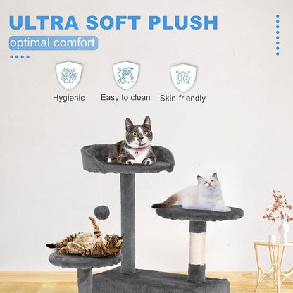 FDW Cat Tree 54in Cat Tower Multi-Level Durable Cat Scratching Post &amp; Cozy Fun Cat Jumping Platform Space Saving Cat Condo Pet Play House for Indoor Cats,Light Gray