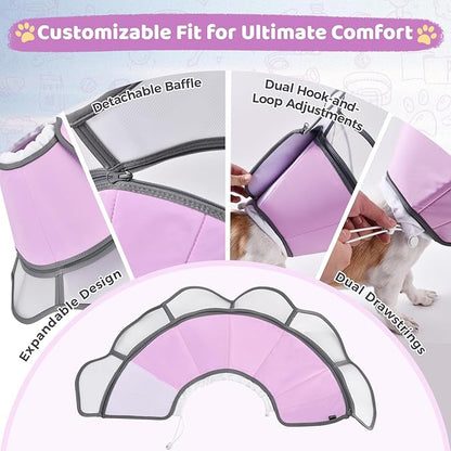 Soft Dog Cone Collar After Surgery Recovery,Adjustable E-Collar with Removable Shield,Lightweight,Breathable Anti-Licking Protective Cone for Large,Medium,Small Pets (Rose Pink, M (Neck:12&