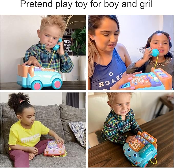 Baby Phone Toy,Baby Toy Phone Cartoon Baby Piano Music Light Toy Children Pretend Phone, Kids Cell Phone Girl with Light Parent-Child Interactive Toy Gift Game Boy Girl Early Education Gift Pink 18M+