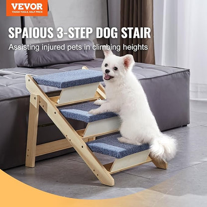 VEVOR Wood Pet Stairs/Pet Steps, 2-in-1 Foldable Wooden Dog Stair for Beds, Sofa and Cars, Dog Stairs &amp; Ramp with 3 Steps for Small Medium Large Pet, up to 150 lbs