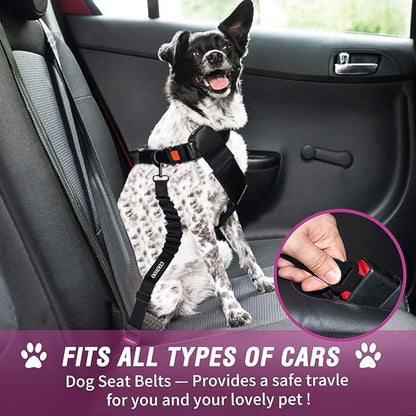 COOYOO Dog Seat Belt,3 Piece Set Retractable Dog Car Adjustable Seatbelts for Vehicle Nylon Pet Safety Heavy Duty &amp; Elastic &amp; Durable Car Harness for Dogs