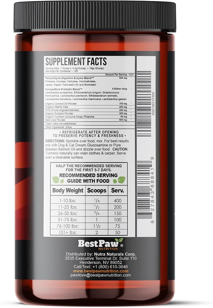 Dog &amp; Cat Premium Probiotic Prebiotic &amp; Digestive Enzymes 5 Billion CFU Organic Turmeric Coconut Oil Pure Pumpkin &amp; Kelp for Healthy Bowels Gut &amp; UTIs Beef Liver Flavor