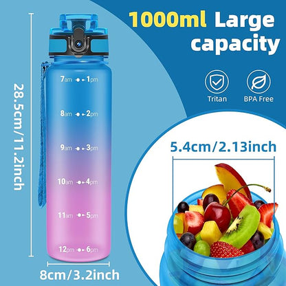 OLDLEY 32 oz Water Bottle, Motivational Water Bottle with Time Marker, Sports Water Bottle With Strap, Leakproof &amp; BPA Free Large Water Bottles for School, Gym, Travel, Outdoor, Tritan,Blue&amp;Purple