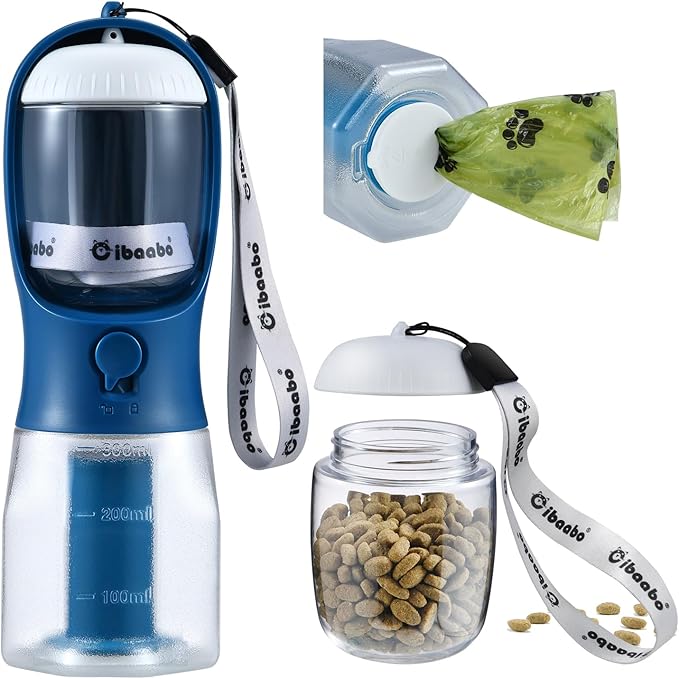 Dog Water Bottle with Food Container &amp; Poop Bag Holder, Travel Water Bowl, Portable Pet Dispenser, Dog Stuff Accessories Items, Puppy Essentials Necessities for Yorkie Chihuahua Walking Hiking