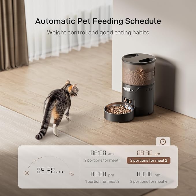 Automatic Cat Feeder: 3L Auto Food Dispenser with Timed Feeding| 6 Meal Programmable&amp; 1-20 Portion Precise Control- Easy to Clean for Cat Indoor| Desiccant Keep Food Fresh with Staiess Bowl
