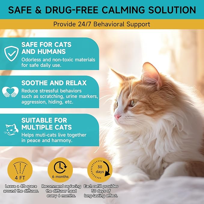 Cat Calming Diffuser Refills - Cat Pheromones Calming Diffuser for Cats Relieve Anxiety &amp; Stress, 2-Month Supply Cat Pheromone Diffuser Refills (Fits All Common Diffuser