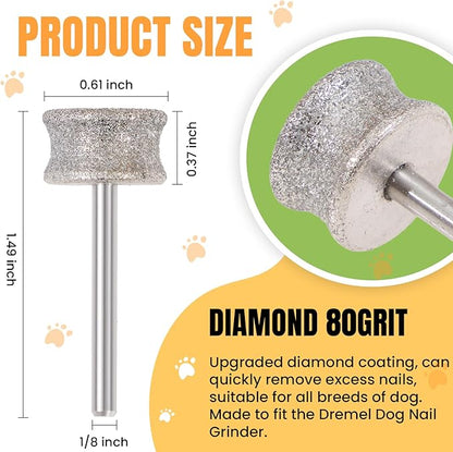 CAELUM Diamond-Coated Pet Nail Grinder Bit, 1/8” Shank for Dremel Nail Tools, Durable &amp; Low-Noise Nail Trimmer for Dogs, Top &amp; Side Grinding, Gentle, Precise Nail Grooming（80grit）