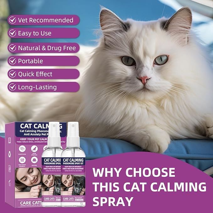 Cat Calming Pheromone Spray Kit Feline Calm Pheromones Vet Recommended Drug-Free Anxiety Relief for Multi-Cat Homes,Stops Scratching &amp; Urine Marking,60-Day Supply | Drug-Free (2 * 60 mL)