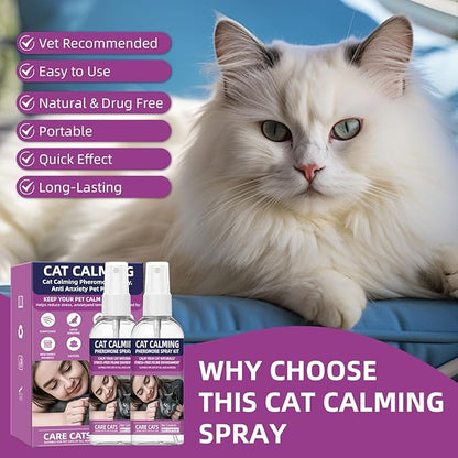 Cat Calming Pheromone Spray Kit Feline Calm Pheromones Vet Recommended Drug-Free Anxiety Relief for Multi-Cat Homes,Stops Scratching &amp; Urine Marking,60-Day Supply | Drug-Free (2 * 60 mL)