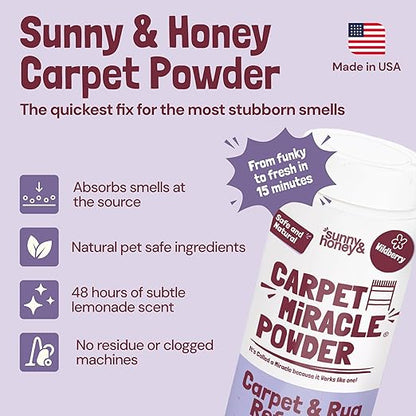 Sunny &amp; Honey Carpet Freshener Powder - 20 Oz Pack, Wildberry Scent - Carpet Deodorizer Powder &amp; Odor Eliminator for Upholstery, Furniture &amp; Rugs, Kid &amp; Pet Safe