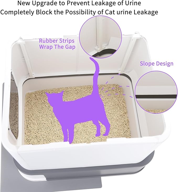 RIZZARI Cat Litter Box Stainless Steel Top-Entry : Leak-Proof Enclosed Design Reduces Odor, for Indoor Cats &amp; Owners (Dark Gray)