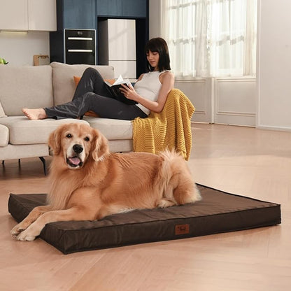 Outdoor Dog Bed for Small Dogs, Waterproof Dog Crate Bed for Small Dogs, Orthopedic Egg Crate Foam Puppy Beds with Washable and Removable Oxford Cover, Brown