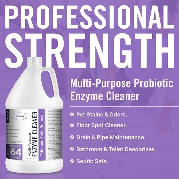 Multi-Purpose Probiotic Enzyme Cleaner, Made in USA - Pet Stain and Odor Remover - Concentrated - Professional &amp; Home Strength Drains, Floors, Bathrooms, Toilets Trash Can, (1 gallon, Lavender)