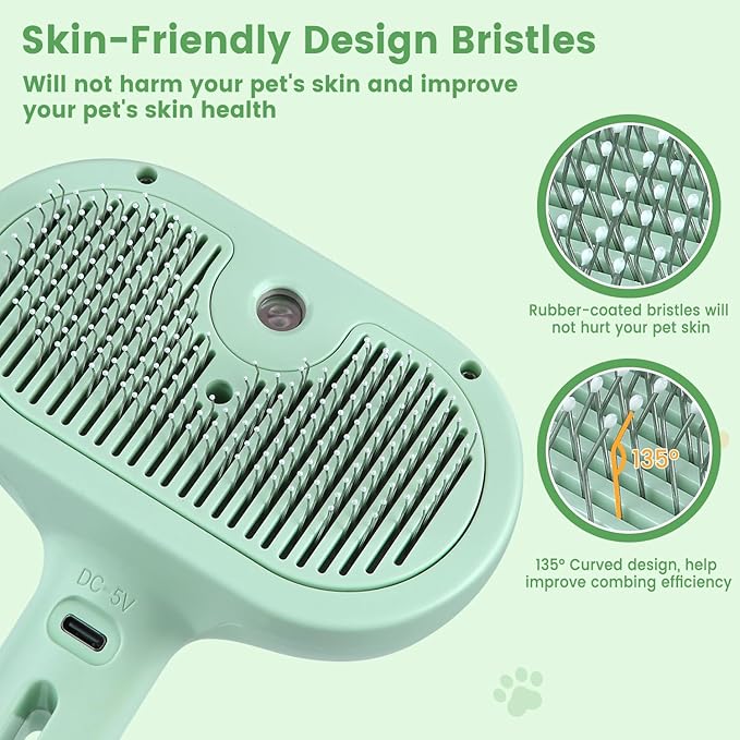 3 in 1 Cat Steam Brush, Pet Spray Hair Removal Comb for Shedding &amp; Grooming, Water Brush for Cats Dogs Small Animals Long Short Haired with One-Click Release Button(Green)