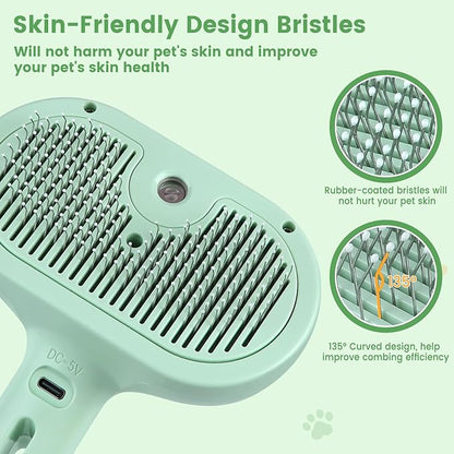 3 in 1 Cat Steam Brush, Pet Spray Hair Removal Comb for Shedding &amp; Grooming, Water Brush for Cats Dogs Small Animals Long Short Haired with One-Click Release Button(Green)