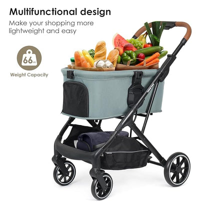 T6 Luxury Pet Stroller for Medium Dogs Up to 66lbs or 2 Small Pets – 3-in-1 Dog &amp; Cat Stroller with Removable Carrier, Foldable &amp; Lightweight (Green)