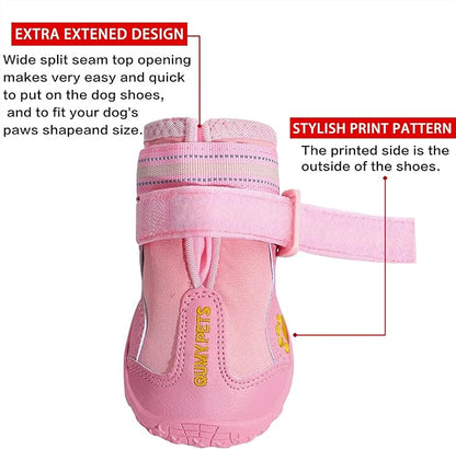QUMY Dog Shoes for Large Dogs, Medium Dog Boots &amp; Paw Protectors for Winter Snowy Day, Summer Hot Pavement, Waterproof in Rainy Weather, Outdoor Walking, Indoor Hardfloors Anti Slip Sole Pink 6