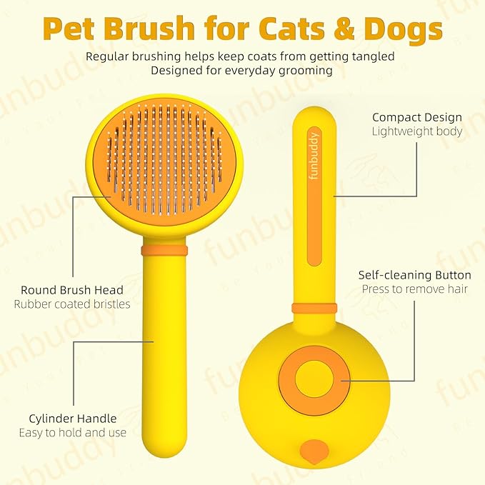 Cat Brush for Shedding, Self-Cleaning Slicker Brush for Indoor Cats, Gently Remove Loose Fur, Pet Grooming Massage Deshedding Tool, Suits Long &amp; Short Haried Cats and Dogs