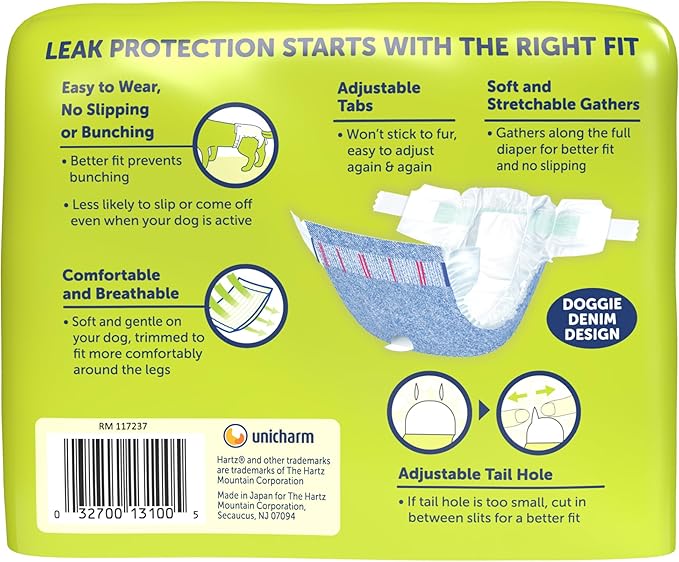 New! Hartz® Comfitables® Disposable Dog Diapers, Size XS 12 Count, Comfortable &amp; Secure Fit, Easy to Put On, Super Absorbent Male and Female Diaper