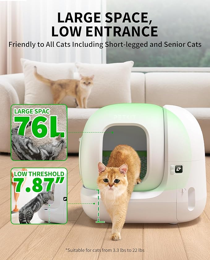 PETKIT PuraMax 2 Automatic Self-Cleaning Cat Litter Box, App Control Scoop-Free Litter Box with Safety Sensors, Odor Free &amp; Anti-Leakage Basic Bundle Includes Trash Bags,2.4G WiFi &amp; Low Entrance