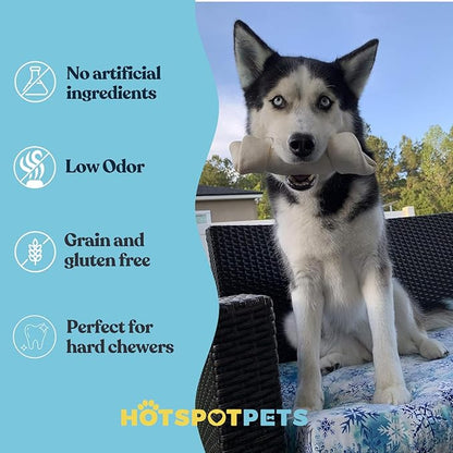 hotspot pets 8-9 Inch Large Rawhide Dog Chew Bones - (20 Pack) Made from Grass Fed Cows - Great for Dental &amp; Oral Care for Aggressive Chewers Large Dogs