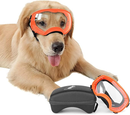 NAMSAN Clear Dog Goggles for Large Dogs, Wide Eyecup &amp; Soft Frame, Anti-UV Sunglasses for Dogs Medium to Large Breed, Driving Dog Eye Protection, Windproof Dustproof, Adjustable, Orange