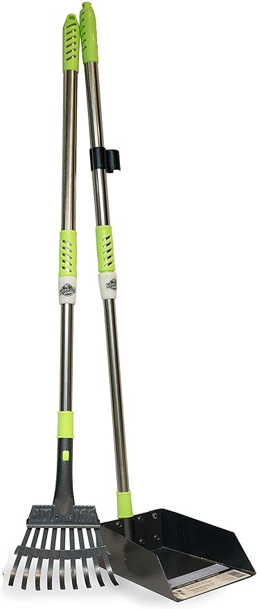 Aluminum Telescoping Metal Handled Poop Tray with Rake Sturdy Lightweight Pooper Scooper Extends 43" Long Scoop Great for Large &amp; Small Dogs (2154)