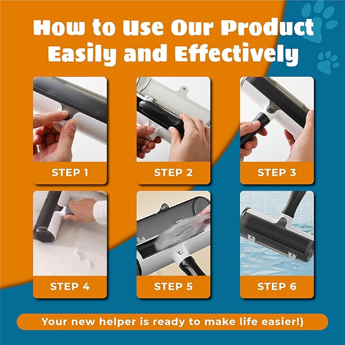 Pet Hair Remover with Fur Collector - Easy to Use Pet Hair Removal Tool - Cat &amp; Dog Hair Remover for Couch, Furniture, Clothes, Bedding, Car - Reusable Lint Roller
