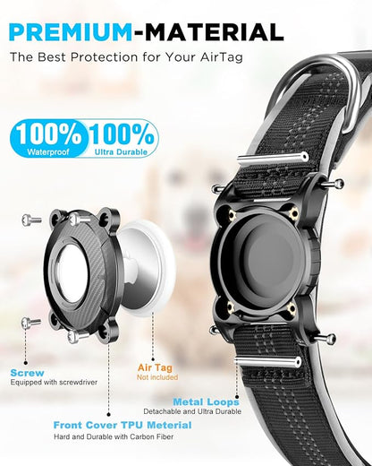 ONEONTA Airtag Dog Collar | Waterproof Airtag Dog Collar Holder with Removable Metal Loop - Airtag Collar Heavy Duty, Reflective, Ultra-Durable, Comfortable Padded, for Small Medium Large Dog Pink XL